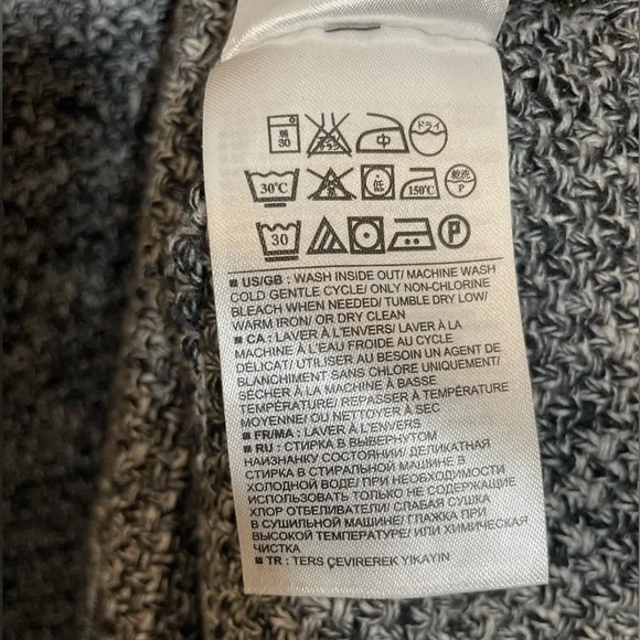 Banana Republic Black Marbled Knit V-Neck Sweater Side Zips Long Sleeve Large - Picture 6 of 11